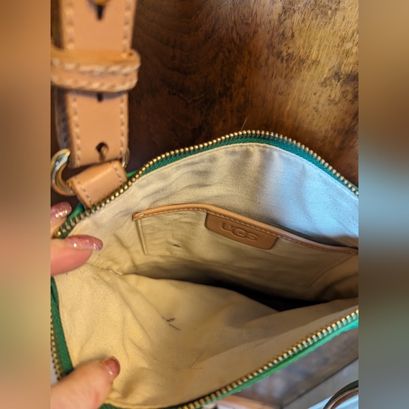 💚UNIQUE🌟UGG crossbody purse/sling bag🌟perforated detail🍀green leather! COOL! - Picture 11 of 15